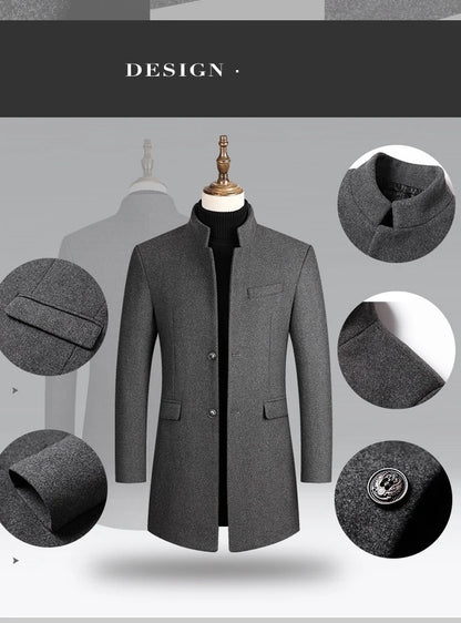 Business Casual Trench Coat Men Style Winter Coat Men's Autumn and Winter Wool Mix Coat Jacket The Clothing Company Sydney