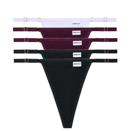 5 Pack Adjustable Women's Panties Cotton Panties Solid Low Waist Seamless Thongs Underpants Women Lingerie Set The Clothing Company Sydney