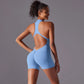 Hollow Backless Sport Jumpsuit Short Woman One Piece Gym Outfit Sleeveless Zipper Fitness Overalls Yoga Romper