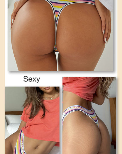 4 Piece Set Women's Cotton Colourful Stripe Panties Underwear G-Strings Rainbow Thongs Female Soft Breathable Intimates Lingerie The Clothing Company Sydney