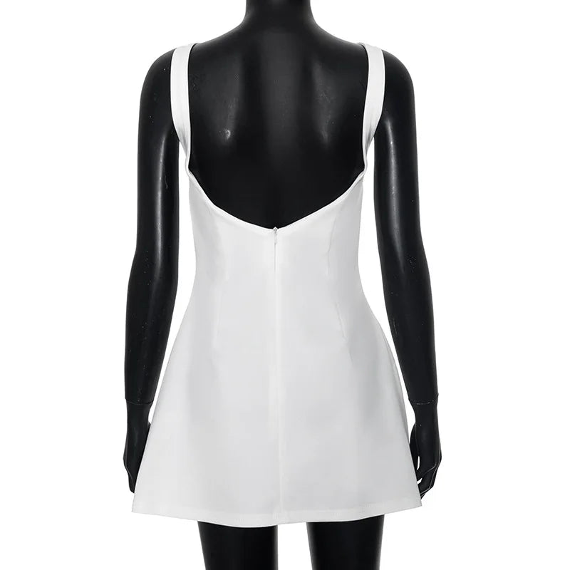 Women's Summer Short Backless Wedding Party Elegant Casual White Slip Sundress Sleeveless Dress - The Clothing Company Sydney