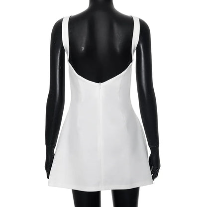 Women's Summer Short Backless Wedding Party Elegant Casual White Slip Sundress Sleeveless Dress - The Clothing Company Sydney