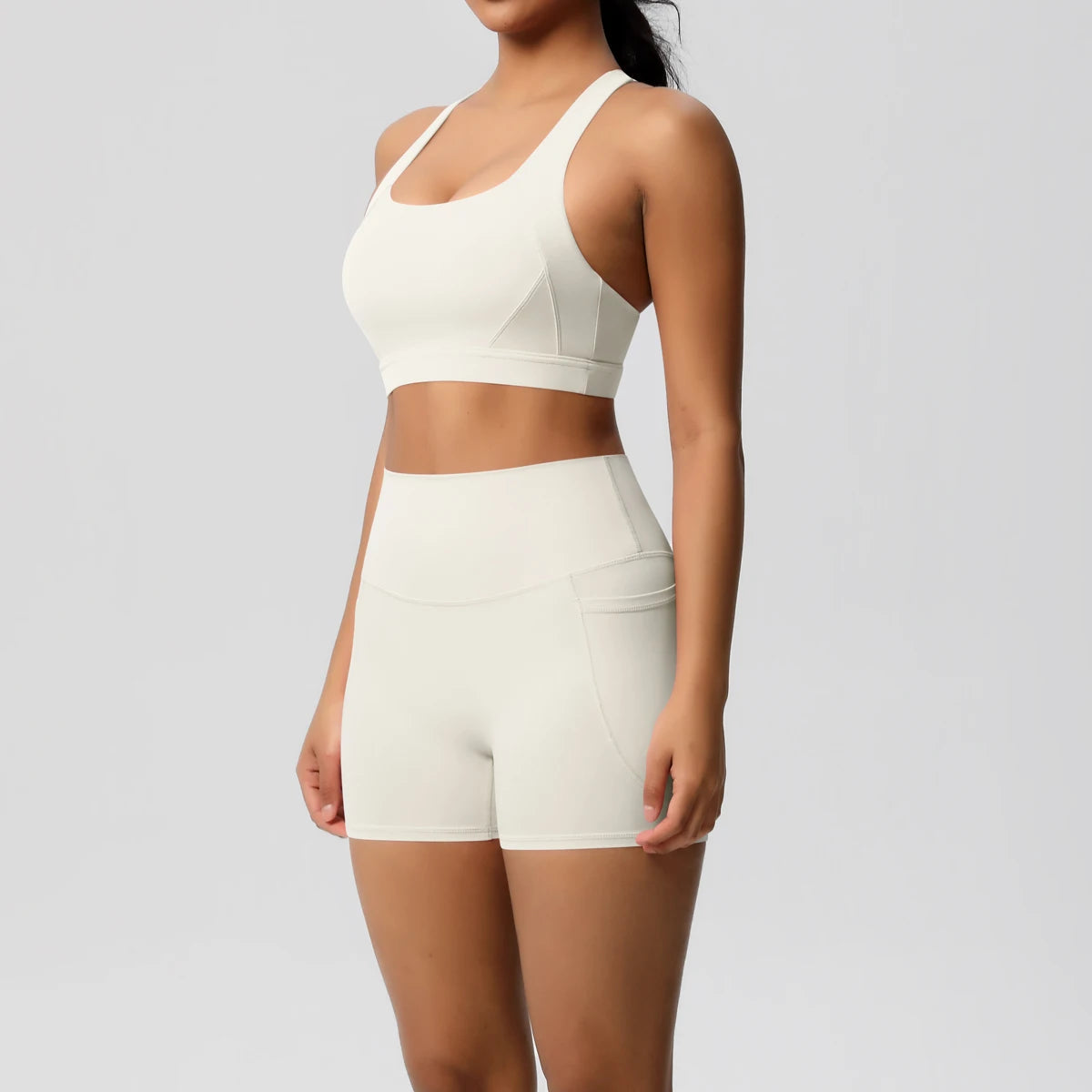 2 Piece Sportswear Pocketed Yoga Set Gym Clothes Yoga Suits Womens Sports Shorts Crossover Bra Gym Leggings Bike Shorts Set The Clothing Company Sydney