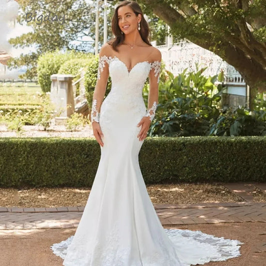 Elegant Sweetheart Mermaid Wedding Dress White Long Sleeve Open Back Lace Bridal Gown Train Customized Bridal Gown The Clothing Company Sydney