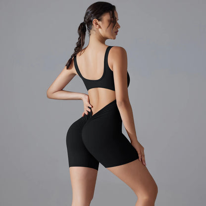 V Back Scrunch Sports Jumpsuit Gym Romper Sleeveless Sportswear Bodysuits Women Casual One-Piece Suit Yoga Clothing - The Clothing Company Sydney