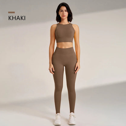 Yoga Matching Outfit Set Women's High Waist Leggings and Top Two Piece Seamless Fitness Exercise Fitness Workout Activewear The Clothing Company Sydney