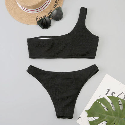 One Shoulder Bikini Women Swimwear Swimsuit Solid Beachwear Bathers Bathing Suit The Clothing Company Sydney
