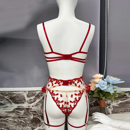 4 Piece Lingerie Sheer Lace Embroidery Underwear Ruffle Intimate Outfits Lingerie Set - The Clothing Company Sydney