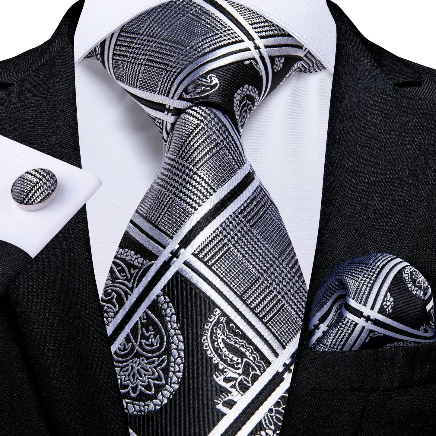 Plaid Print Men's Tie Set 8cm Width Neck Tie Handkerchief Cufflinks Business Wedding Tie Gift Set The Clothing Company Sydney