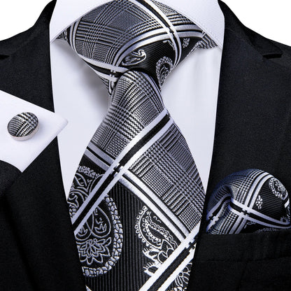Plaid Print Men's Tie Set 8cm Width Neck Tie Handkerchief Cufflinks Business Wedding Tie Gift Set The Clothing Company Sydney