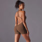 Hollow Backless Sport Jumpsuit Short Woman One Piece Gym Outfit Sleeveless Zipper Fitness Overalls Yoga Romper