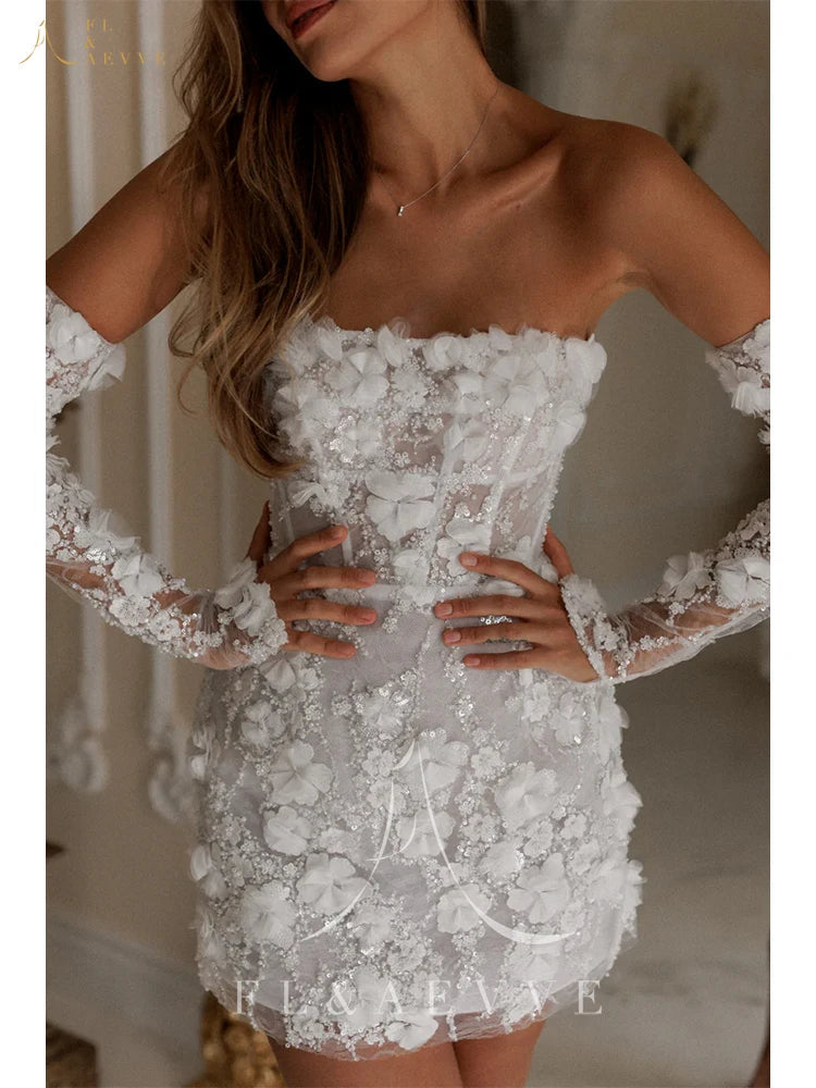 Luxury Beaded Short Lace Floral Appliques Long Sleeves Bridal Gown Mini Prom Party Dress Customized Wedding Dresses The Clothing Company Sydney
