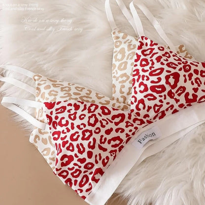 Women's Seamless Bra Set Leopard V-neck Brassieres and Low Rise Panties Lingerie Sport Bra Top Female Cotton Underwear Set - The Clothing Company Sydney