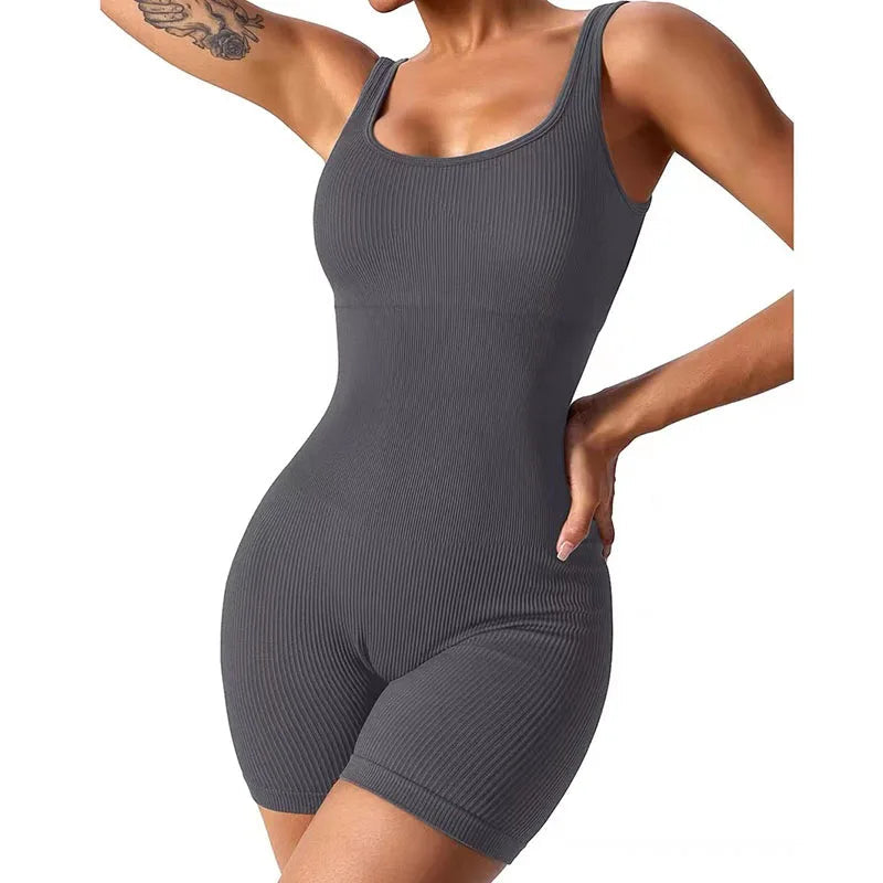 Women's Yoga Rompers One Piece Seamless Ribbed Jumpsuit Padded Sports Bra Romper Fashion Fitness Sportwear The Clothing Company Sydney