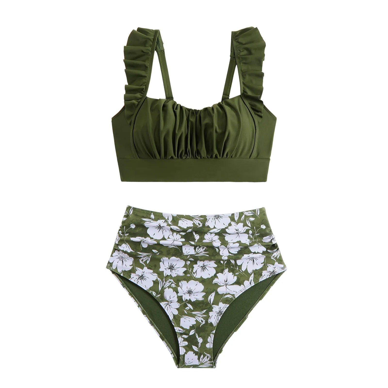 2 Piece Print Swimsuit Ruffle Swimwear Tops And High Waist Bikini Swim Shorts The Clothing Company Sydney