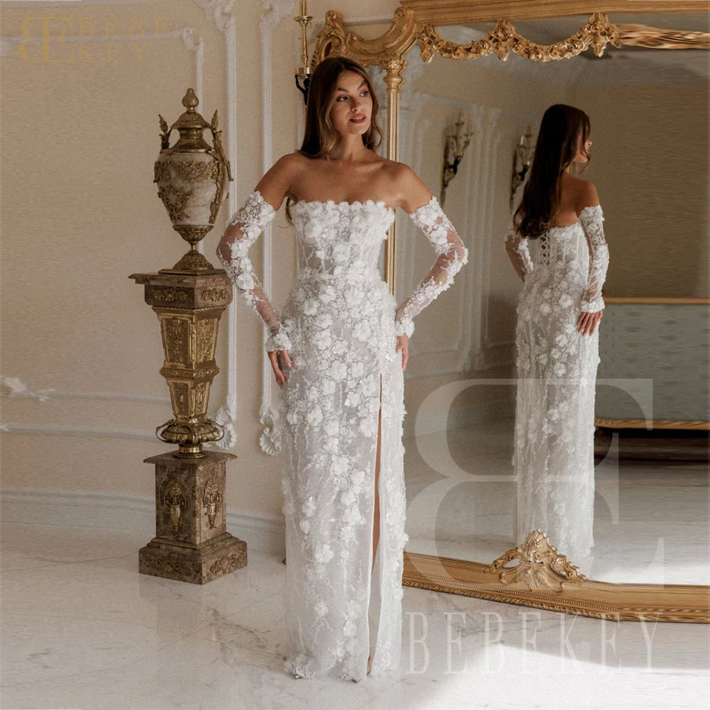 Customized Luxury White Evening Dress with 3D Beaded Floral Wedding Party Gowns Elegant Prom Dress Robe The Clothing Company Sydney