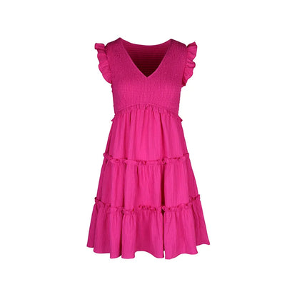 Summer Midi Dresses Casual Red Ruffle Big Hem Holiday Beach Dress Fashion Sleevelee V Neck Dresses - The Clothing Company Sydney
