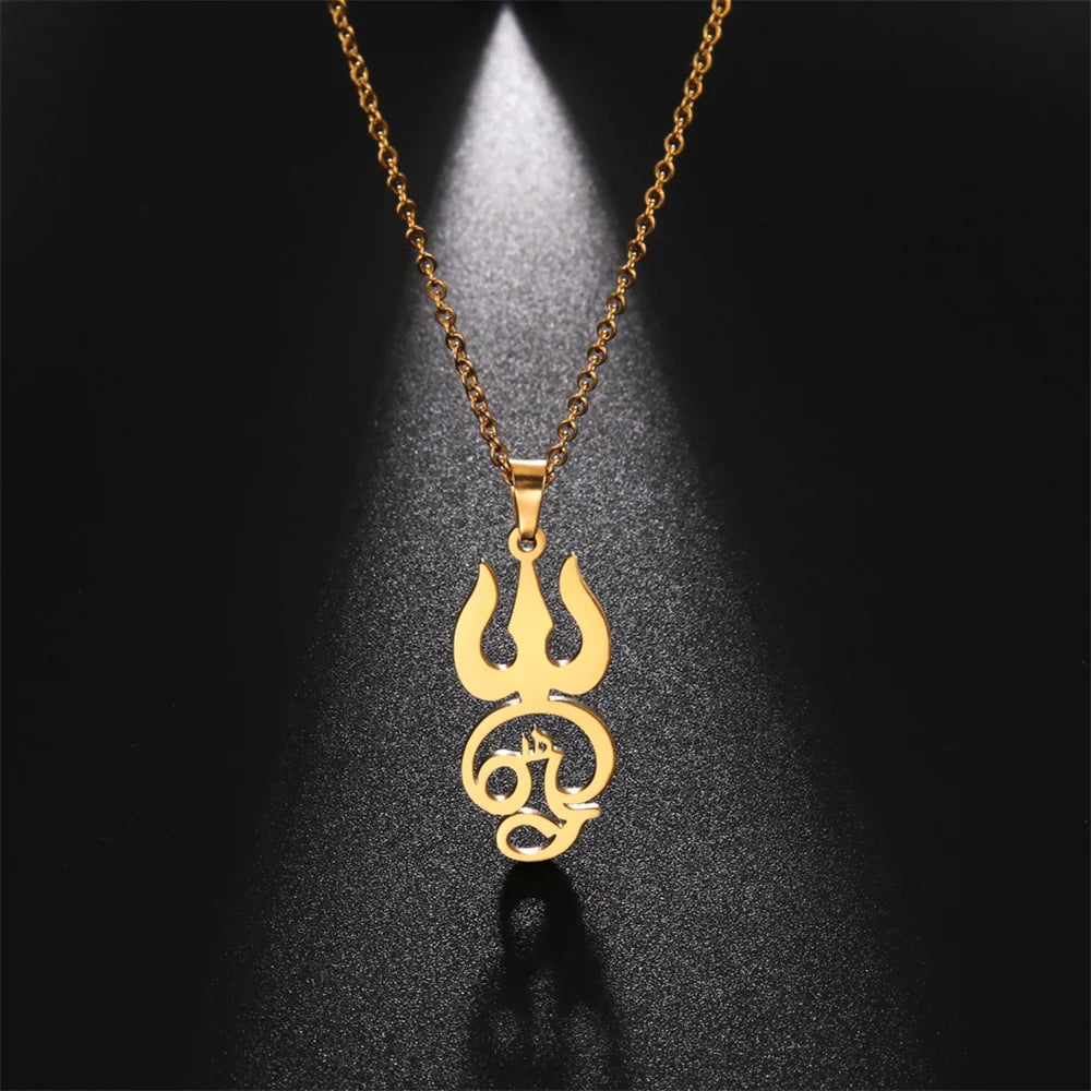 Tamil Om Symbol Pendant Necklace Stainless Steel Vintage Trident Yoga Shiva Symbol Necklaces Amulet Jewellery Gifts The Clothing Company Sydney