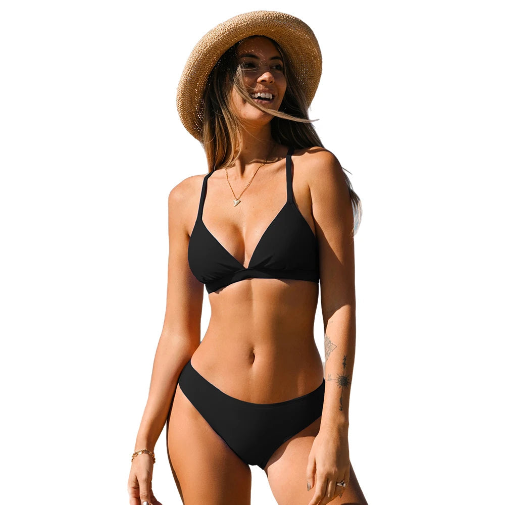 2 Piece Lace Up Back Mid Waist Bikini Set The Clothing Company Sydney