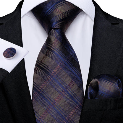 Plaid Print Men's Tie Set 8cm Width Neck Tie Handkerchief Cufflinks Business Wedding Tie Gift Set The Clothing Company Sydney