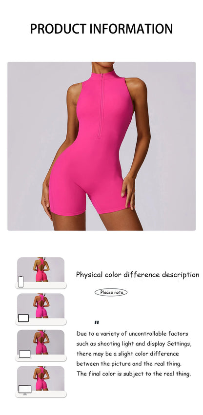 V Back Scrunch Sports Jumpsuit Women Gym Rompers Sleeveless Sportswear Zipper One-Piece Suit Yoga Clothing - The Clothing Company Sydney