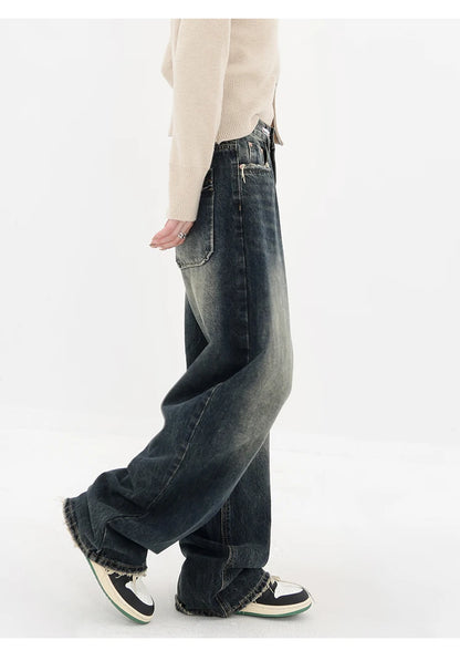 Women's Streetwear Retro High Waist Jeans Loose Wide Leg Denim Trousers Y2K Baggy Pants - The Clothing Company Sydney
