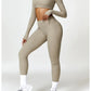 2 Piece Long Sleeve Gym Set Women Yoga Clothes Quick-Drying Sportswear Running Leggings Workout Sports Crop Top Shorts