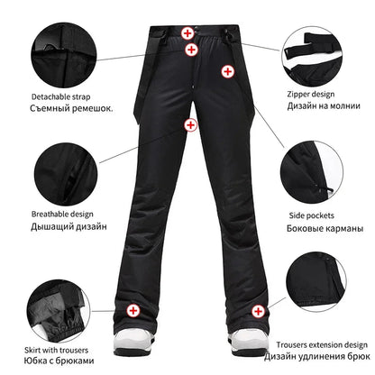 Women's Ski Suit Winter Waterproof Warm Hooded Windproof Raincoat Snow Pants Outdoor Snowboard Wear Set Skiing Overalls - The Clothing Company Sydney