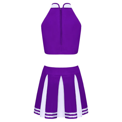 Women's Cheerleading Costume Uniform Carnival Cosplay Outfit Stand Collar Sleeveless Crop Top with Mini Pleated Skirt - The Clothing Company Sydney