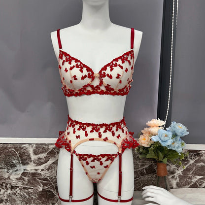 4 Piece Lingerie Sheer Lace Embroidery Underwear Ruffle Intimate Outfits Lingerie Set - The Clothing Company Sydney