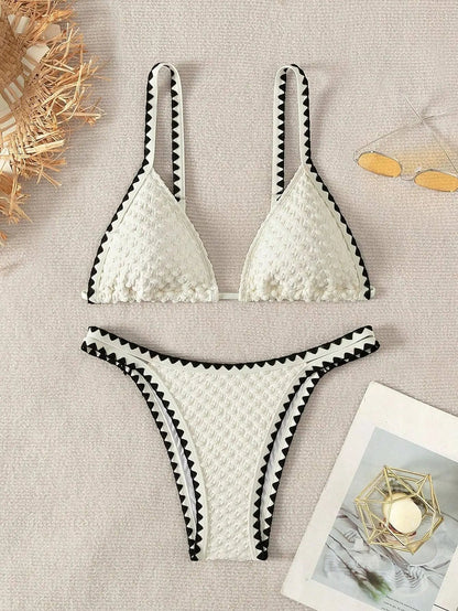 Swimwear White 2 Piece Strapless Swimsuit Bandeau Backless Bikini Set Lace-up Patchwork Bathing Suit The Clothing Company Sydney