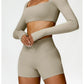 2 Piece Long Sleeve Gym Set Women Yoga Clothes Quick-Drying Sportswear Running Leggings Workout Sports Crop Top Shorts