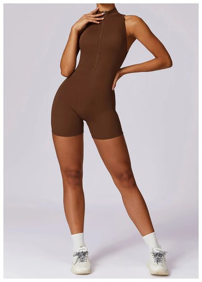 V Back Scrunch Sports Jumpsuit Women Gym Rompers Sleeveless Sportswear Zipper One-Piece Suit Yoga Clothing - The Clothing Company Sydney