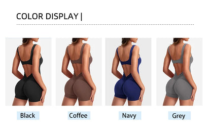 Summer Playsuit Women's Yoga Sleeveless One Piece Sports Shorts Fitness Jumpsuit Activewear - The Clothing Company Sydney