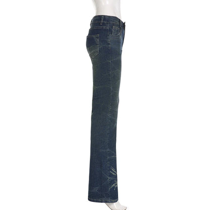 Y2K Grunge Chic Skinny Low Rise Flared Jeans Women's Vintage Aesthetic Heart Printed Denim Trousers Boot Cut Pants The Clothing Company Sydney