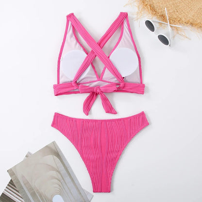 2 Piece Wrinkled Crinkled Bikini Swimwear Swimsuit Two-pieces Bikini Set High Cut Bathing Suit Swim Beach Wear The Clothing Company Sydney
