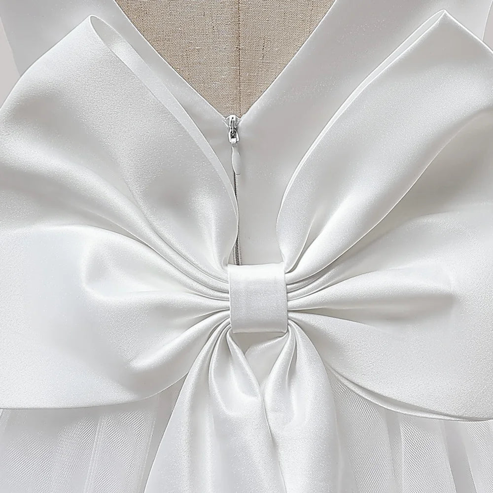 Girls Long White Bridesmaid Wedding Prom Gown Big Bow Party Communion Formal Evening Dress The Clothing Company Sydney