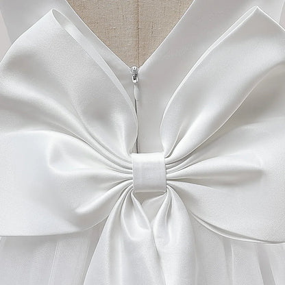 Girls Long White Bridesmaid Wedding Prom Gown Big Bow Party Communion Formal Evening Dress The Clothing Company Sydney