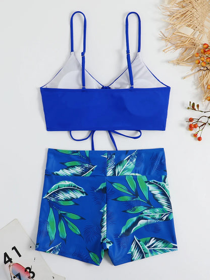 2 Piece Drawstring Front Shorts Bikinis High Waist Swimsuit Women Swimwear Bathers Bathing Swimming Swim Suit Beachwear - The Clothing Company Sydney