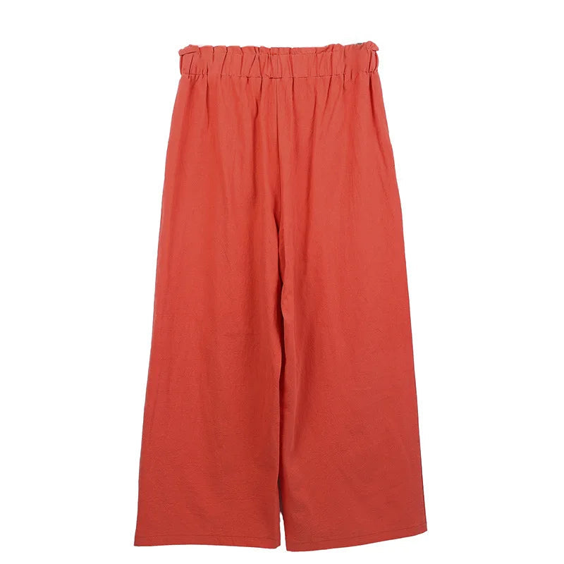 Women's Cotton Linen Loose Wide Leg Pants Summer Female High Elastic Waist Button Casual Streetwear Trousers The Clothing Company Sydney