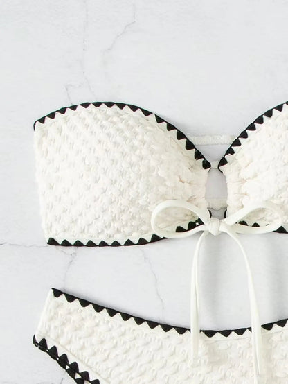 Swimwear White 2 Piece Strapless Swimsuit Bandeau Backless Bikini Set Lace-up Patchwork Bathing Suit The Clothing Company Sydney