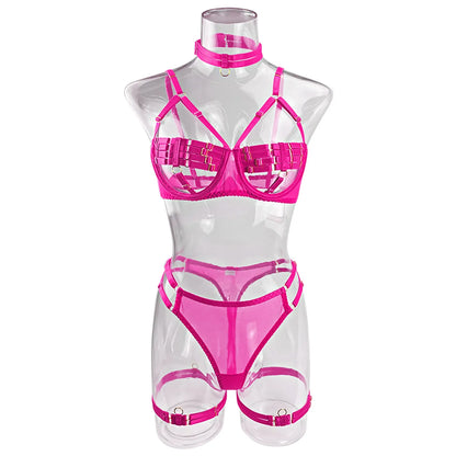 5-Piece Costume Hollow Underwear Sensual Open Bra Outfits Lingerie Set - The Clothing Company Sydney