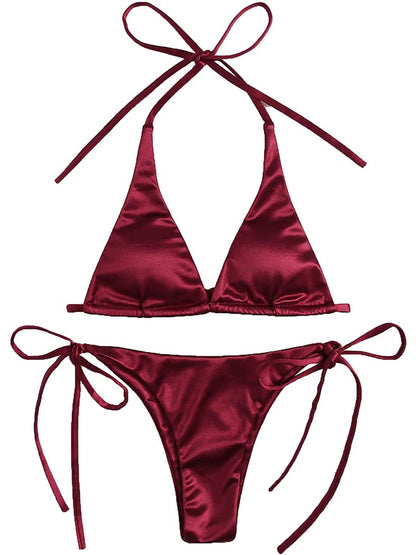 Metallic Halter Triangle Swimsuit Women Swimwear Bathing Suits Brazilian Thong Micro Bikinis Set Beach Wear - The Clothing Company Sydney