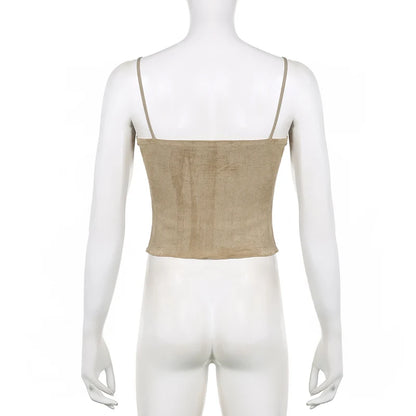 V Neck Strap Lace Trim Frill Suede Vintage Y2K Top Camisole Fashion Ruffles Party Summer Crop Top The Clothing Company Sydney