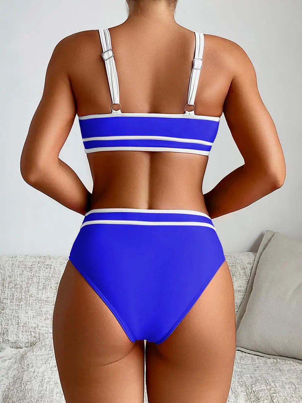 2 Piece Vintage Hot Pink Patchwork Bikini Set Summer Push Up Bra High Waist Swimsuit Beach Bathing Suit Two Piece Swimwear - The Clothing Company Sydney