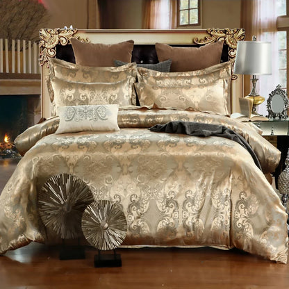 3 Piece Luxury Jacquard Bedding Set King Size Duvet Quilt Cover Floral Golden with Pillowcase - The Clothing Company Sydney