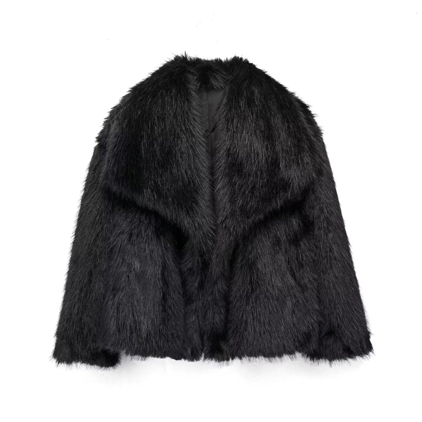 Women's Fashion Cropped Faux Fur Jacket Coat Long Sleeve Front Snap-button Outerwear Chic Lapel Collar Thick Coat The Clothing Company Sydney