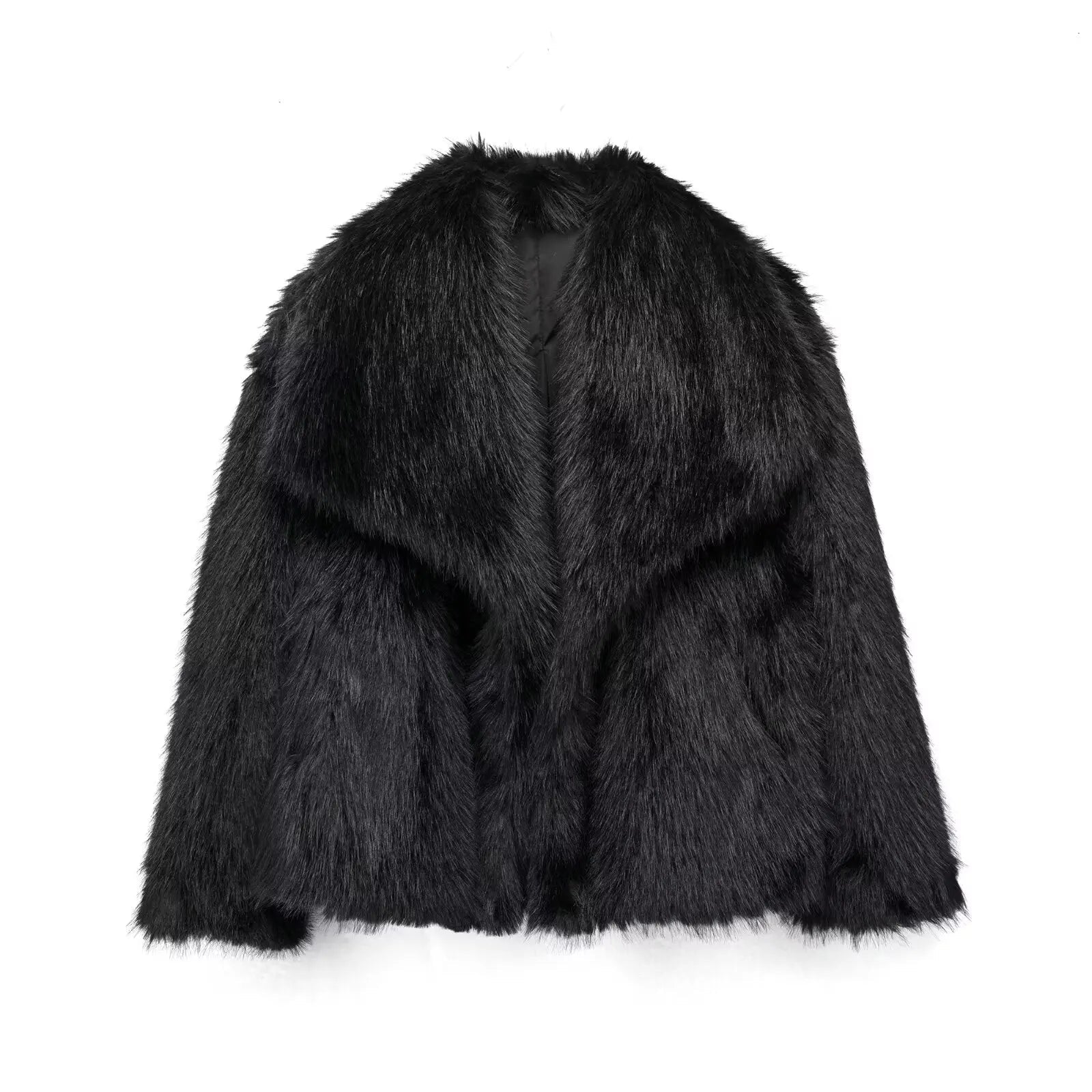 Women's Fashion Cropped Faux Fur Jacket Coat Long Sleeve Front Snap-button Outerwear Chic Lapel Collar Thick Coat The Clothing Company Sydney