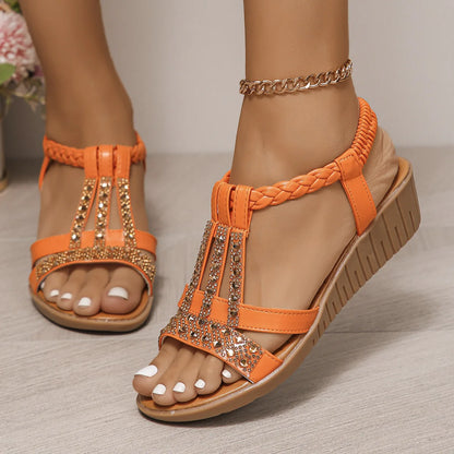 Women's Wedge Summer Shoes Rhinestones Elastic Platform Peep Toe Outdoor Sandals - The Clothing Company Sydney