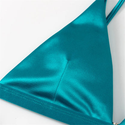 Side Tie Satin High Leg Cut Brazilian Bikini Swimwear Swimsuit Two piece Bikini set Bather Bathing Suit - The Clothing Company Sydney